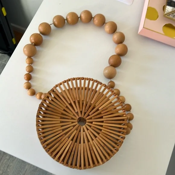 Cult Gaia Luna Wooden Bamboo Round Beaded Bag - Picture 7 of 9